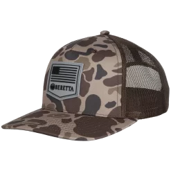 Beretta PM Trucker Brown Duck Vintage Camo Cap -Shooting Gear Shop BC045T1675085W PMTrucker BrownDuckCamo FRONT sq 1