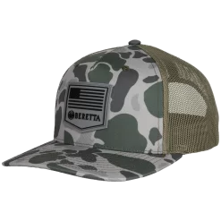 Beretta PM Trucker Green Duck Vintage Camo Cap -Shooting Gear Shop BC047T1675085X PMTrucker GreenDuckCamo FRONT sq 1